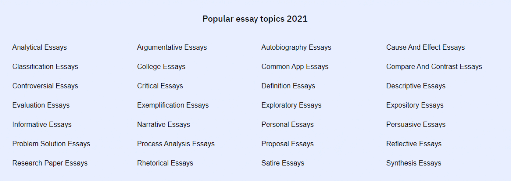 Popular Essay Topics StudyMoose