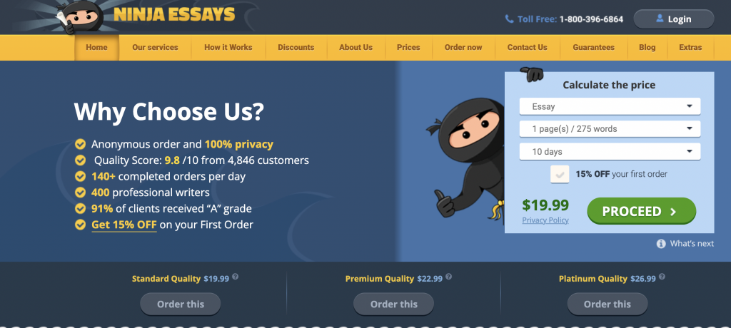 NinjaEssays Mainpage